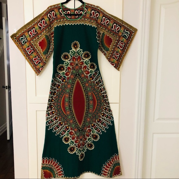 Hand made African inspired long dress, no tags. Beautiful print short  a line - Picture 4 of 5